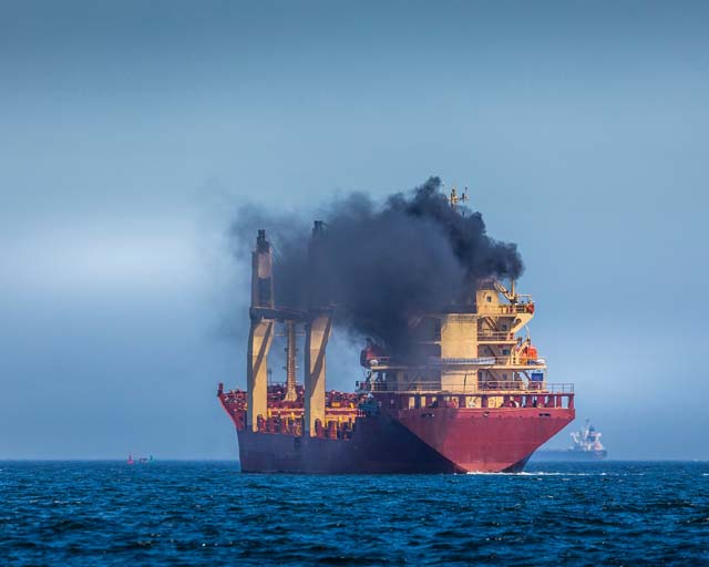 Cargo,Ship,Emitting,Large,Amount,Of,Black,Smoke