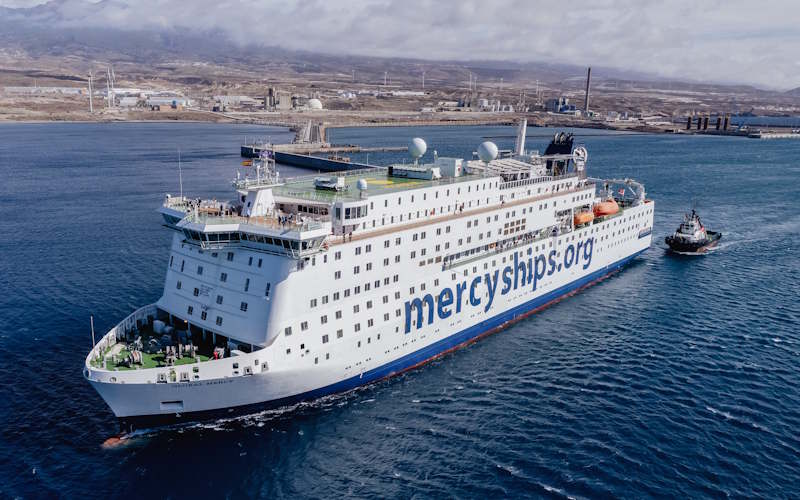 The Global Mercy departing Tenerife, Spain on her way to Dakar, Senegal. Global Mercy (Wartsila)